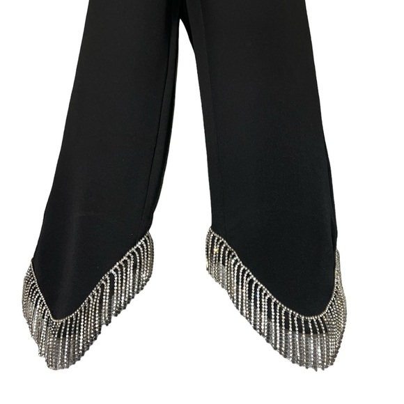 Gracia Rhinestone Fringed Detail Hemmed Cropped Trousers - Picture 7 of 7